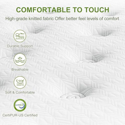 12 Inch Queen Size Hybrid Mattress, Gel Memory Foam & Pocket Springs, view 4