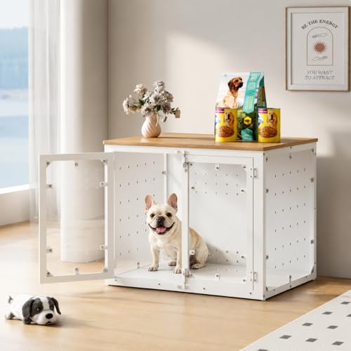 31.5" Transparent Furniture Dog Crate for Small Dogs, with Cushion, view 2