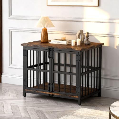 Dog Crate Furniture,31.5" Wooden Dog Kennel with Double Doors, view 5