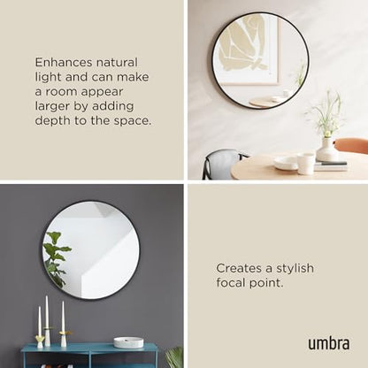 Hub Round Wall Mirror with Rubber Frame, Modern Style for Bathroom, Entryway, Living Room and More, 37-Inch, Black