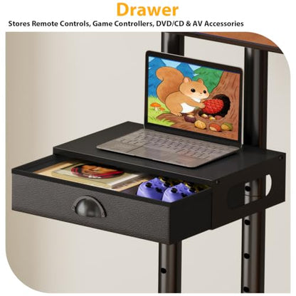 Rolling TV Stand with Drawer for 32-75 Inch TVs, Adjustable Storage Shelf, view 6