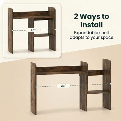 Extendable Desktop Bookshelf, Dorm Desk Hutch (Rustic Brown), view 6