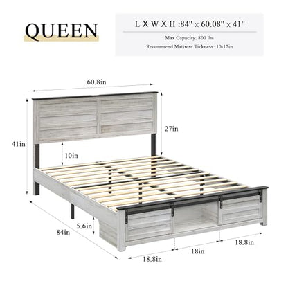 Queen Size Wooden Bed Frame with Headboard and Storage Footboard, view 3