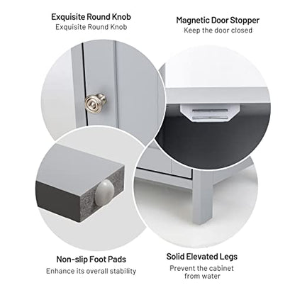 Bathroom Floor Storage Cabinet, Multifunctional Free Standing Cabinet with Single Door and Adjustable Shelf, Side Cabinet for Home Living Room Office(Grey)