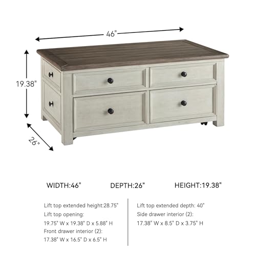 Signature Design by Ashley Bolanburg Lift-Top Coffee Table with Storage Two-Tone Rustic Farmhouse Cocktail Table – Brown/White