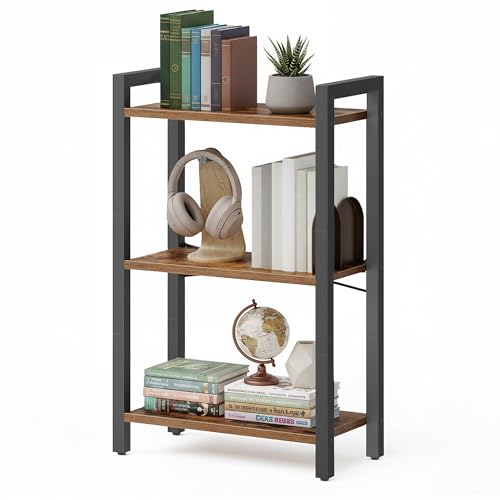 VASAGLE 3-Tier Bookshelf, Bookcase with Steel Frame, Book Shelf for Living Room, Home Office, Study, 9.4 x 15.7 x 30.1 Inches, Industrial Style, Rustic Brown and Ink Black ULLS098K02
