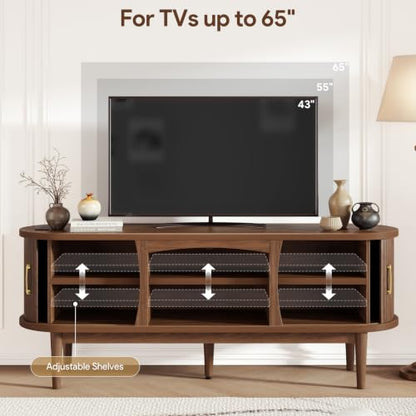 58" Fluted TV Stand, Mid Century Modern Entertainment Center, Walnut, view 7