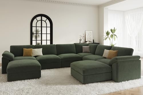 Oversized L Shaped Sectional Modular Sofa,Large U Shaped Sectional Couch Wide Deep Seat Modular Cloud Couch Green Removable Washable