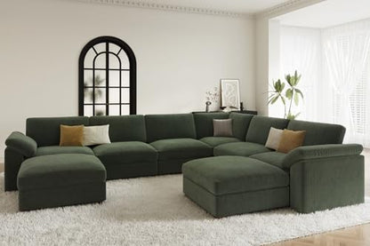 Oversized L Shaped Sectional Modular Sofa,Large U Shaped Sectional Couch Wide Deep Seat Modular Cloud Couch Green Removable Washable