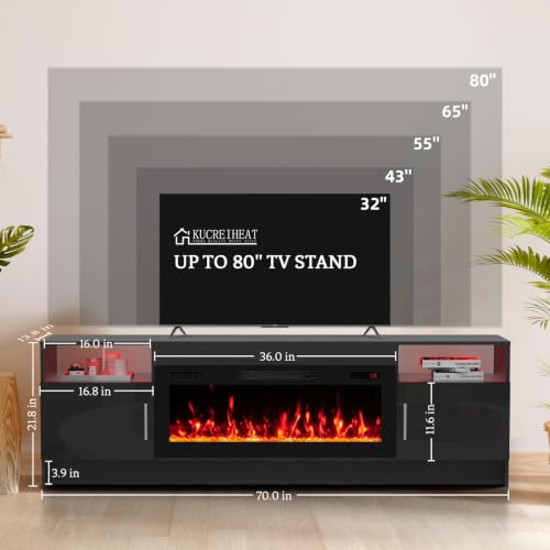 TV Stand with Fireplace and Led Light-Black Entertainment Center for 75+ inch, view 6