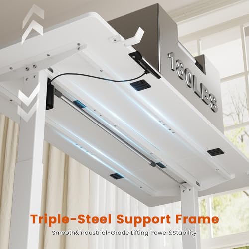 Electric Standing Desk with Drawers, 55 x 24 Inches Height Adjustable Sit Stand Desk with Storage, 3 Memory Preset Home Office Computer Desk, Printer Cabinet, 2 Hooks, Cable Management, White
