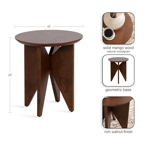 Faiza Modern Wooden Round Side Table, 18 x 18 x 20, Walnut Brown, Transitional Wood End Table for Use as Bedroom Nightstand or Living Room Accent Table