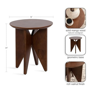 Faiza Modern Wooden Round Side Table, 18 x 18 x 20, Walnut Brown, Transitional Wood End Table for Use as Bedroom Nightstand or Living Room Accent Table