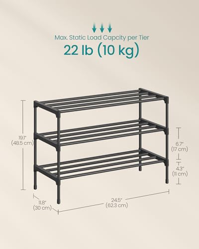 Shoe Rack, 3-Tier Stackable Metal Shoe Organizer, 24.5" Wide, view 4