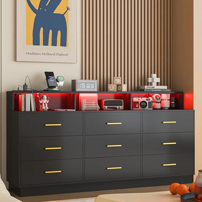 Black 9 Drawer Dressers for Bedroom, view 2
