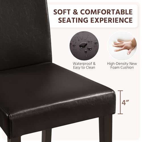 Yaheetech Dining Chairs Set of 4 PU Leather Dining Room Chairs with Waterproof Surface and Wood Legs for Kitchen Restaurant and Living Room, Dark Brown