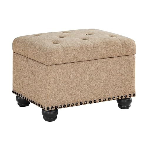 Designs4Comfort 5th Avenue Storage Ottoman 24" - Contemporary Foot Stool and Seat with Hinged Lid for Living Room, Dining Room, Office, Den, Tan Fabric