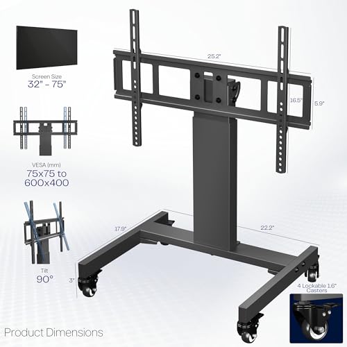 VIVO Low Height TV Cart for 32 to 75 inch Screens, Height Adjustable with Tilt, Holds up to 110 lbs, Max VESA 600x400, Black, STAND-TV02L