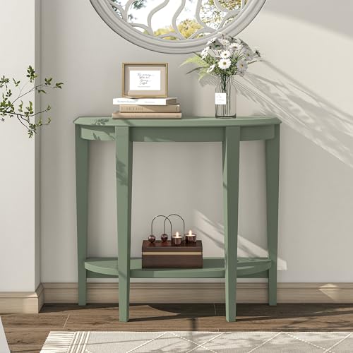 Payne Modern Half Moon Accent Console Table with Storage Shelf, Decorative Entryway Furniture for Living Room, Hallway, Entrance, Small Spaces, Sage Green