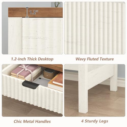 39 Inch Small Fluted Computer Desk with 2 Drawers for Bedroom, Home Office, view 7