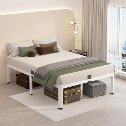 14 Inch Full Size Metal Platform Bed Frame White with Round Corner Legs, view 3