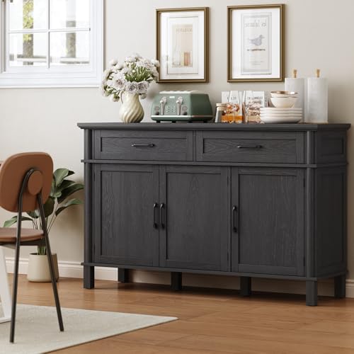 55 Inch Buffet Cabinet with Storage, Black, view 5