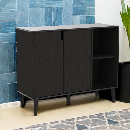 Kitchen Buffet Cabinet Storage Sideboard with 2 Doors 2 Shelves, 41.8" L x 15" W x 32.5" H (Black)