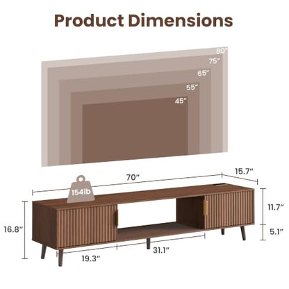 70" Mid Century Fluted TV Stand for Living Room - up to 80 Inch TVs, Walnut, view 4