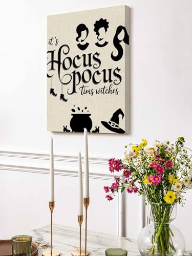 NuYeBiofx Halloween Witches Hat on Burlap Canvas Wall Art Prints,30"x20" Framed Picture Artwork Shoes Farm Black Quote Printed Canvas Oil Painting for Living Room Bedroom Office,Ready to Hang