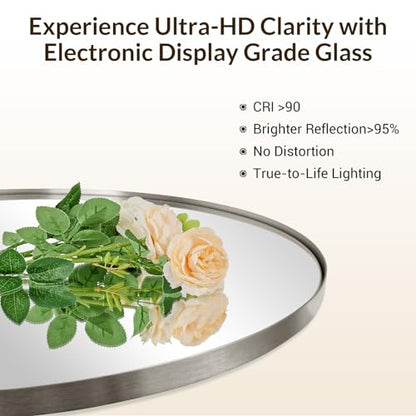 24x32’’ Oval Bathroom Mirror, Oval Nickle Mirror Pill-Shaped Design in Stainless Steel Metal Frame for Bathroom, Entryway, Living Room, Contemporary 1" Deep Wall Mount Vertical or Horizontal