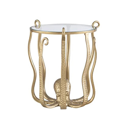 Powell Olivia Octopus Antique Gold Accent Table with Glass Top