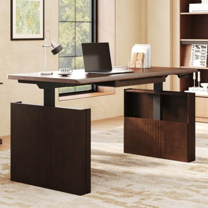 FLEXISPOT 63" WoodiX Solid Wood Executive Standing Desk with Drawer, Walnut, view 2