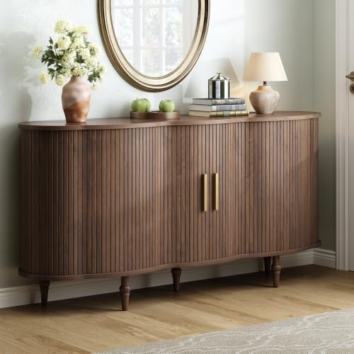 63" Fluted Sideboard Buffet Cabinet with Storage (Walnut), view 2