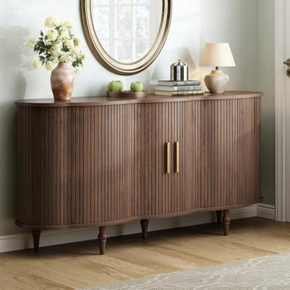 63" Fluted Sideboard Buffet Cabinet with Storage (Walnut), view 2