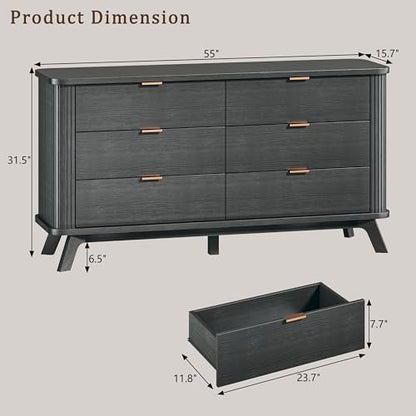 Fluted 6 Drawers Dresser for Bedroom, 55" Mid Century Modern & Chests of Drawers, view 3