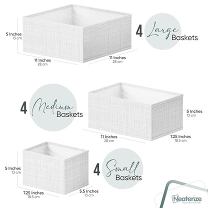 Drawer Organizer Clothes Set of 12 White-Grey, Dresser Organizer For Nursery, view 4