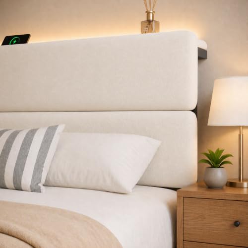 Queen Bed Frame with 2 Storage Drawers, Light Beige Velvet Upholstered, view 7