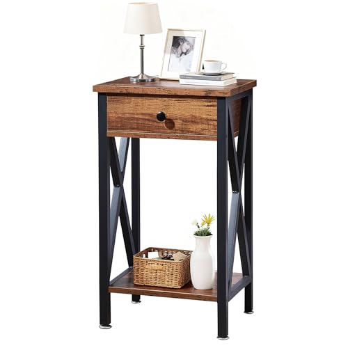 Modern Versatile Nightstands X-Design Side End Table with Storage Basket Night Stand Storage Shelf for Living Room Bedroom