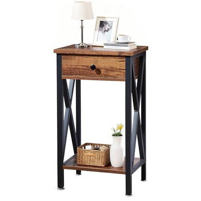 Modern Versatile Nightstands X-Design Side End Table with Storage Basket Night Stand Storage Shelf for Living Room Bedroom
