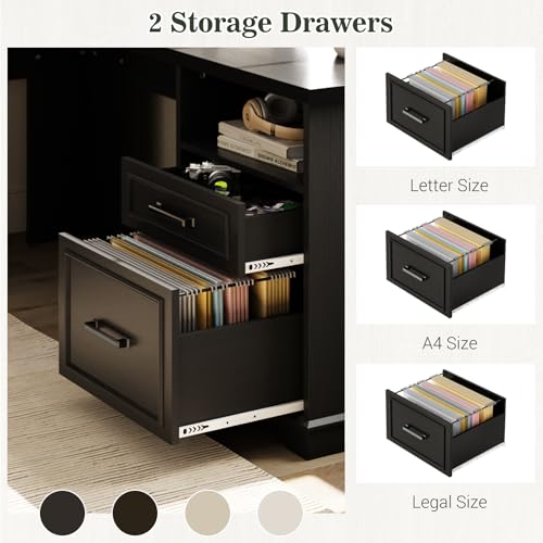 59" L Shaped Office Desk with Drawers & Storage, File Cabinet, view 7