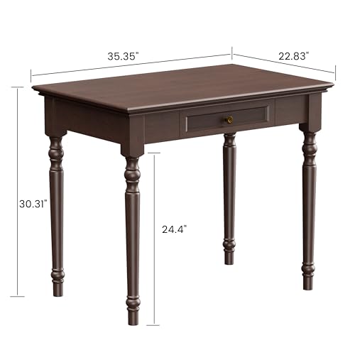 Walnut Writing Desks with Drawers, 35" Solid Wood French Country Style Computer Desk for Home Office, Living Room Study or Workspace