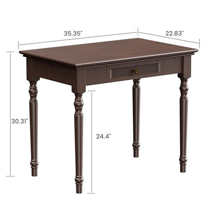 Walnut Writing Desks with Drawers, 35" Solid Wood French Country Style Computer Desk for Home Office, Living Room Study or Workspace