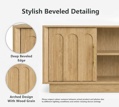 59" Modern TV Stand with Storage, Oak, Arched Design, view 4