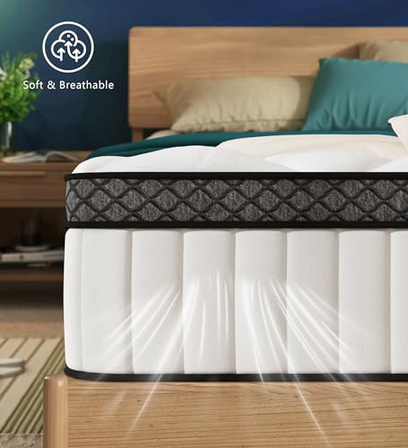 Queen Mattress,12 Inch Hybrid White Mattresses,Gel Memory Foam Spring Mattress in a Box,Medium Firm Pressure Relief