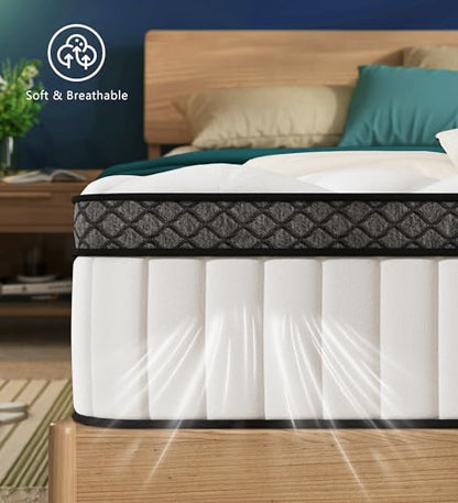 Queen Mattress,12 Inch Hybrid White Mattresses,Gel Memory Foam Spring Mattress in a Box,Medium Firm Pressure Relief