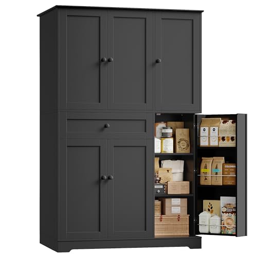 68" Tall Kitchen Pantry Storage Cabinet with Doors & Shelves, Black, view 2
