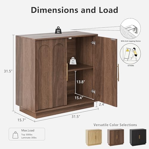 31.5" Sideboard Buffet Cabinet with Storage, Walnut, view 3