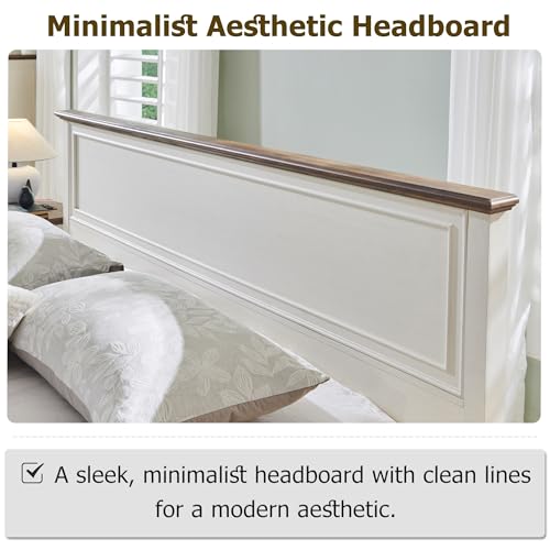 Farmhouse King Bed with Headboard and Storage Bench, Antique White, view 7