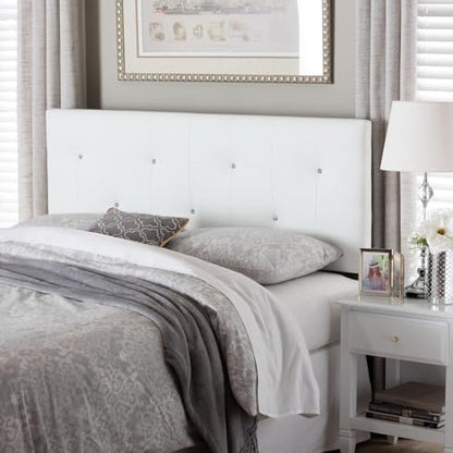 Dalini Modern and Contemporary Full White Faux Leather Headboard with Faux Crystal Buttons