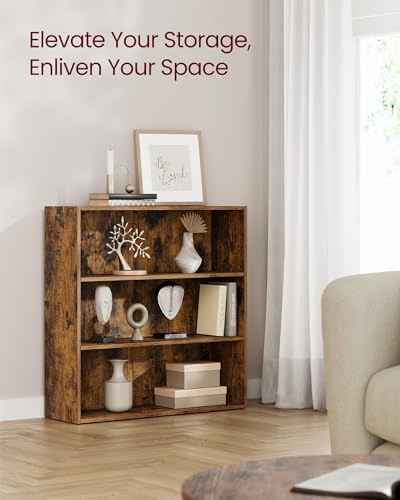 VASAGLE Custos Collection - Bookshelf, 3-Tier Bookcase, Book Shelf, Open Storage Shelf, 9.4 x 31.5 x 32 Inches, for Living Room, Home Office, Dinning Room, Rustic Brown ULBC173X01